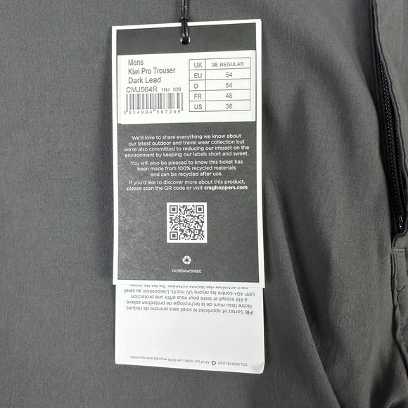 Craghoppers Kiwi Pro Trouser Mens 38R Gray Straight Fit Smart Dry UPF Outdoor - Picture 7 of 12